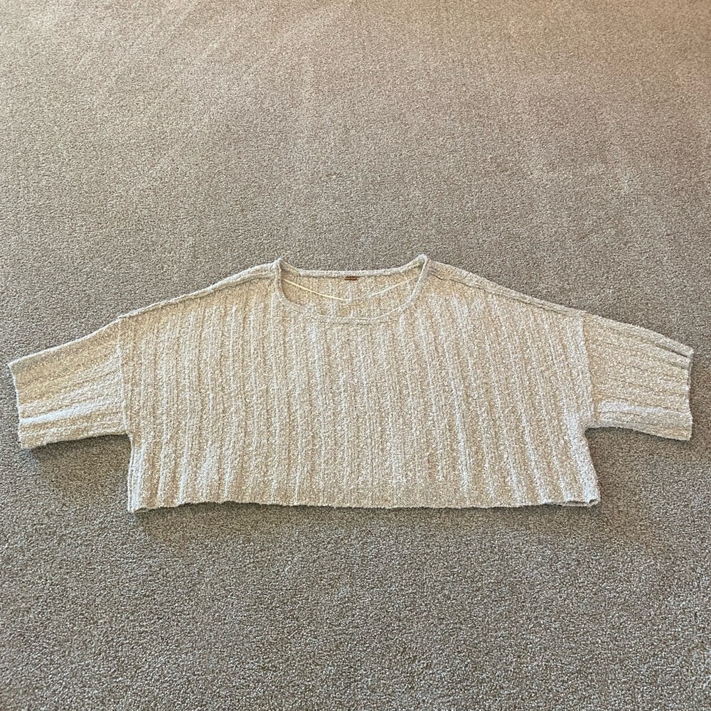 Free People Textured Bouclé Cropped Top in Light Beige - Picture 6 of 7